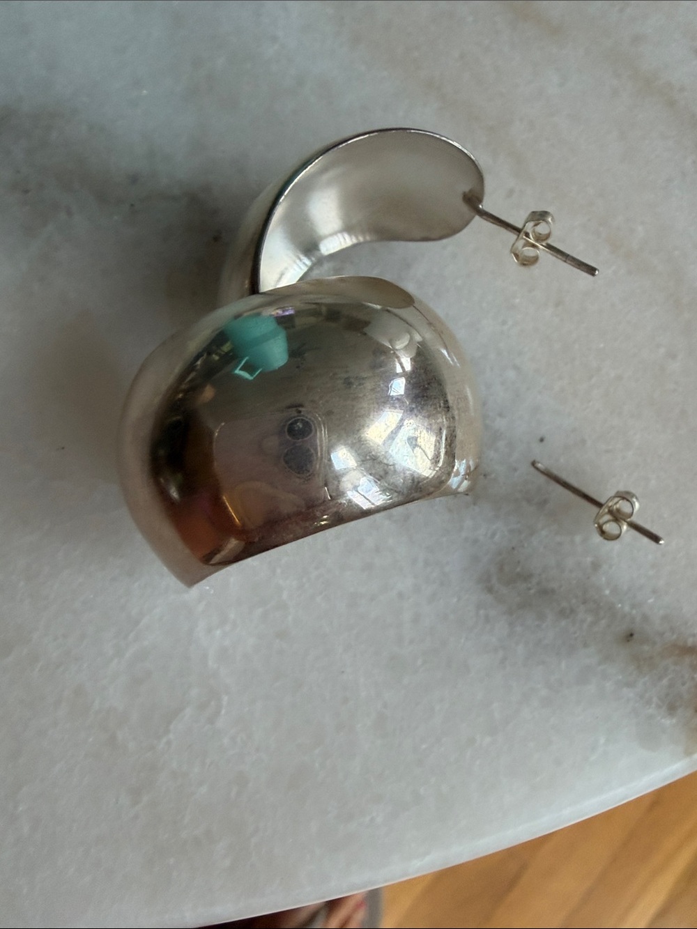 Sterling Silver Dome Hoop Stud Earrings - Silver.
